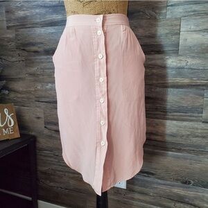 Madewell Blush Pink Midi Silk Skirt w/ buttons & pockets